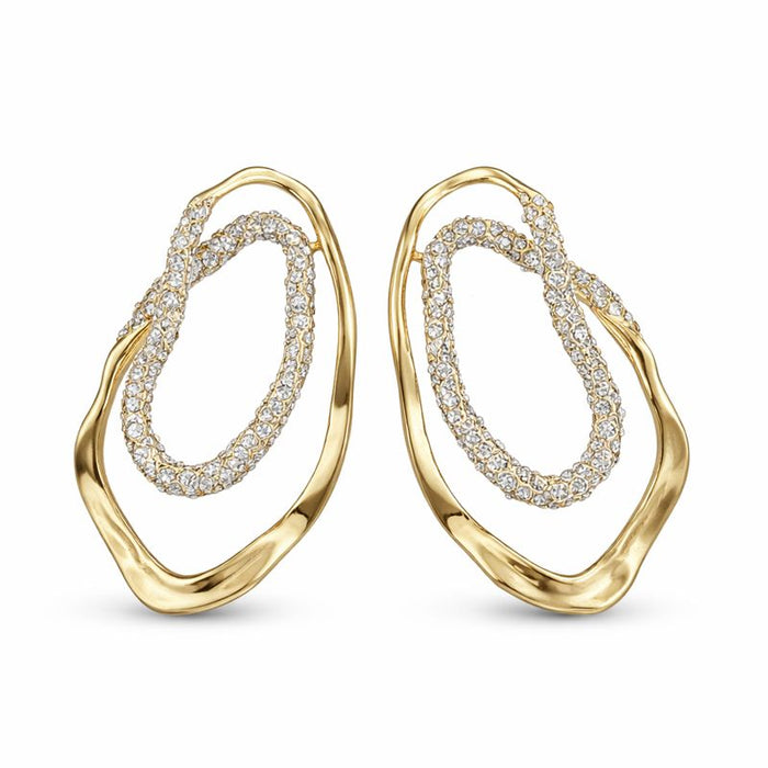 Gold and crystal oval statement earrings, modern design from COCOA ARI jewelry collection