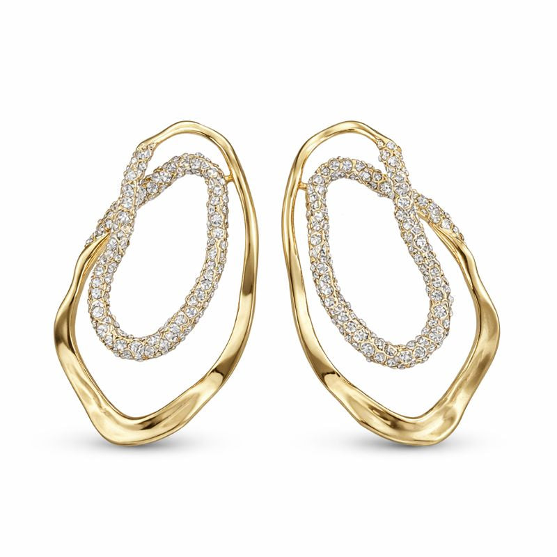Gold and crystal oval statement earrings, modern design from COCOA ARI jewelry collection