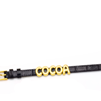 Black leather bracelet with gold letters