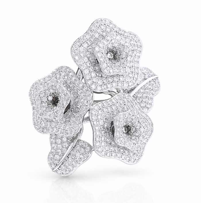 Sculptural silver pavé brooch