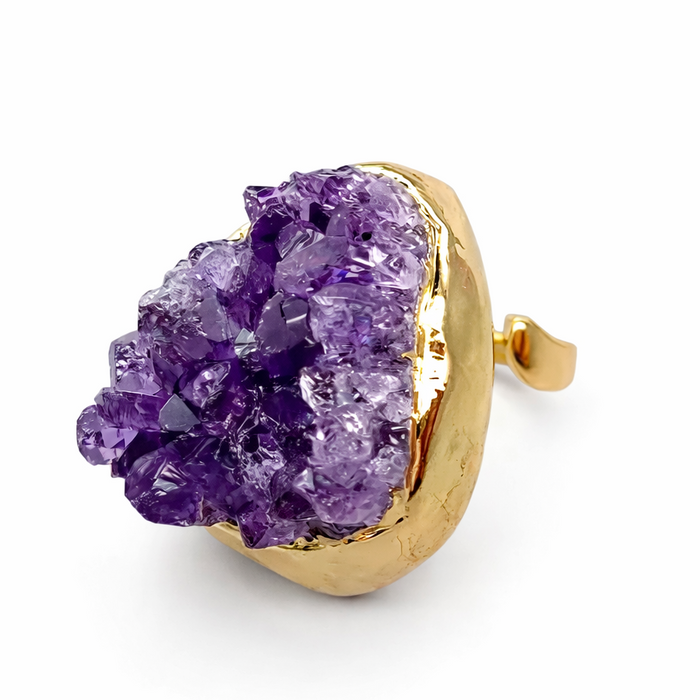 Purple amethyst geode earring with gold setting 