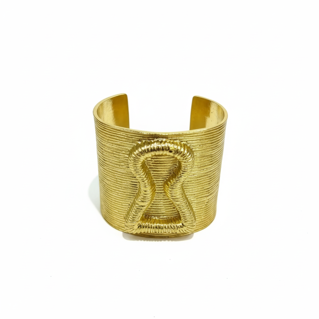 Gold bracelet on a magazine with 'Add to cart' and 'Buy now' buttons.