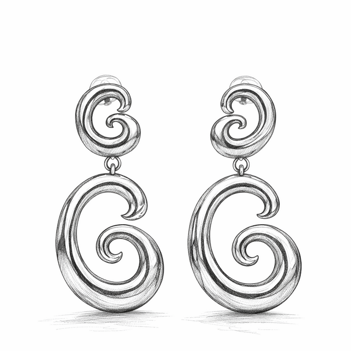 Cocoa Ari silver swirl drop earrings with sculptural, heritage-inspired design, demi-fine jewelry