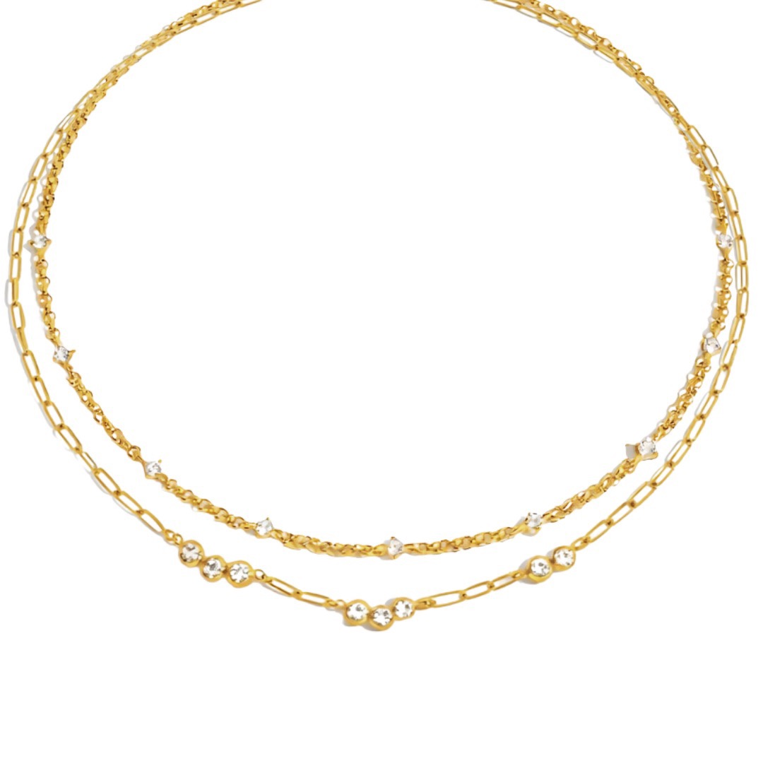 Two gold chain necklaces with cz stones