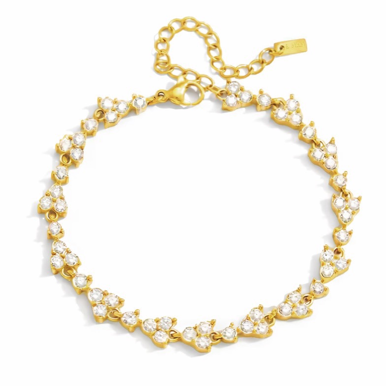 Gold bracelet with cz stone clusters