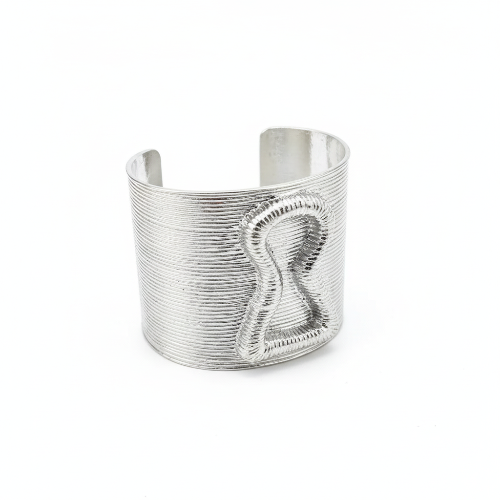 Silver cuff bracelet on a dark surface with 'Add to cart' and 'Buy now' buttons.