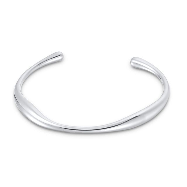 Silver molten open cuff bangle  bracelet on a white background
