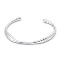 Silver molten open cuff bangle  bracelet on a white background