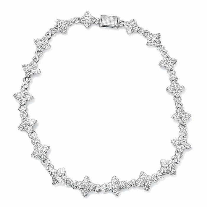 Silver bracelet with star-shaped links on a white background