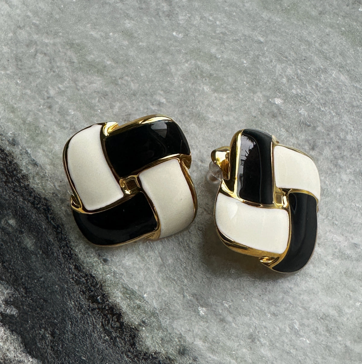 black and white woven earrings