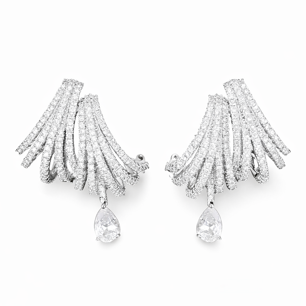 sculptural claw shaped silver earrings with CZ stone drop dangling