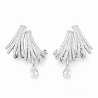 sculptural claw shaped silver earrings with CZ stone drop dangling