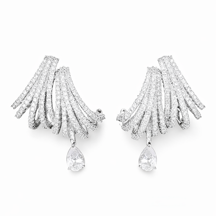 sculptural claw shaped silver earrings with CZ stone drop dangling