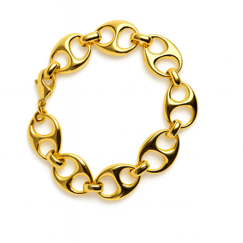 Gold chain bracelet on a white background