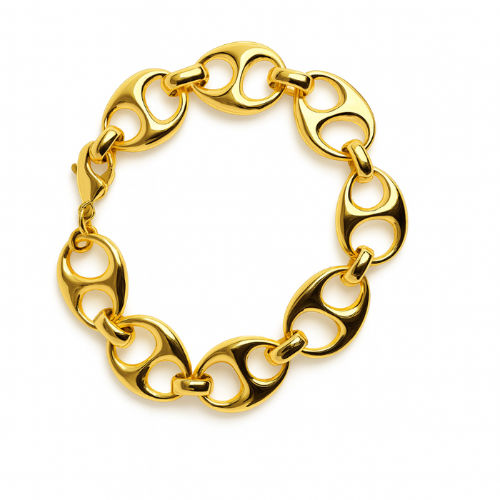 Gold chain bracelet on a white background