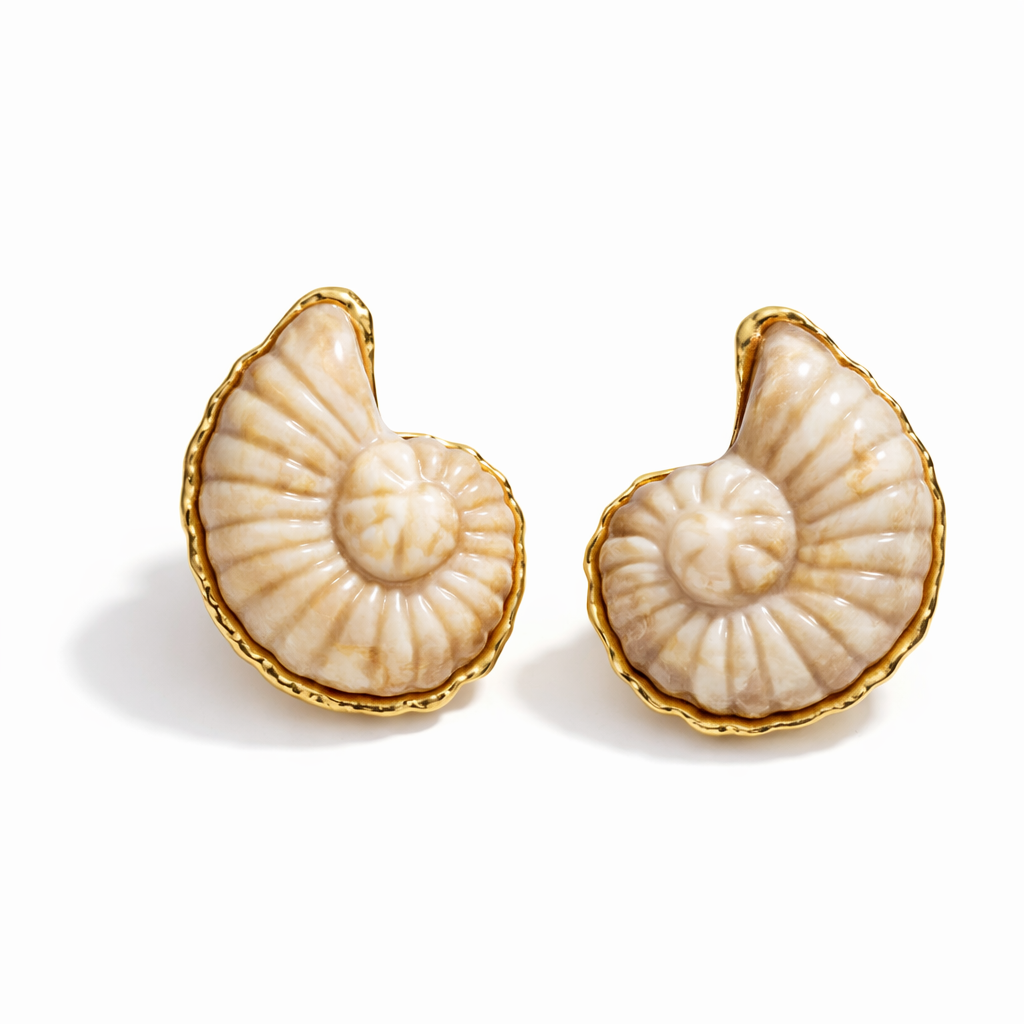 Shell-shaped earrings with gold accents