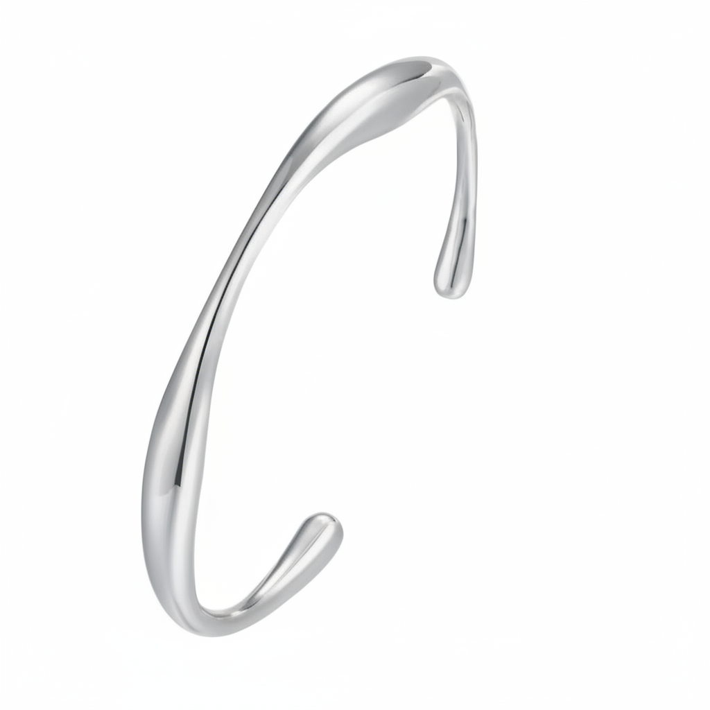 Silver wavy bangle on a white background