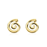 Gold spiral earrings on a white background