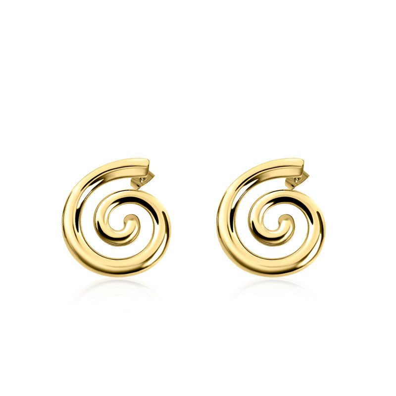 Gold spiral earrings on a white background
