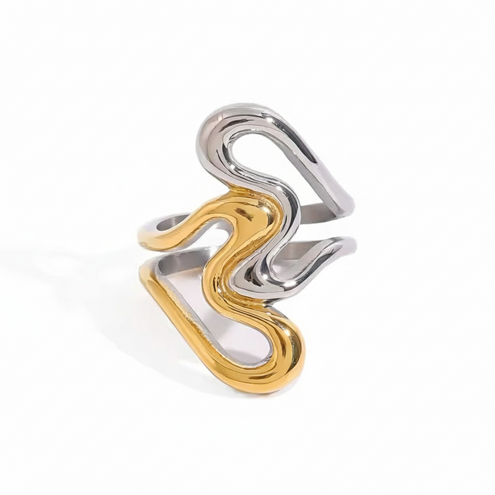 Silver and gold ring with 'Add to cart' and 'Buy now' buttons on a white background