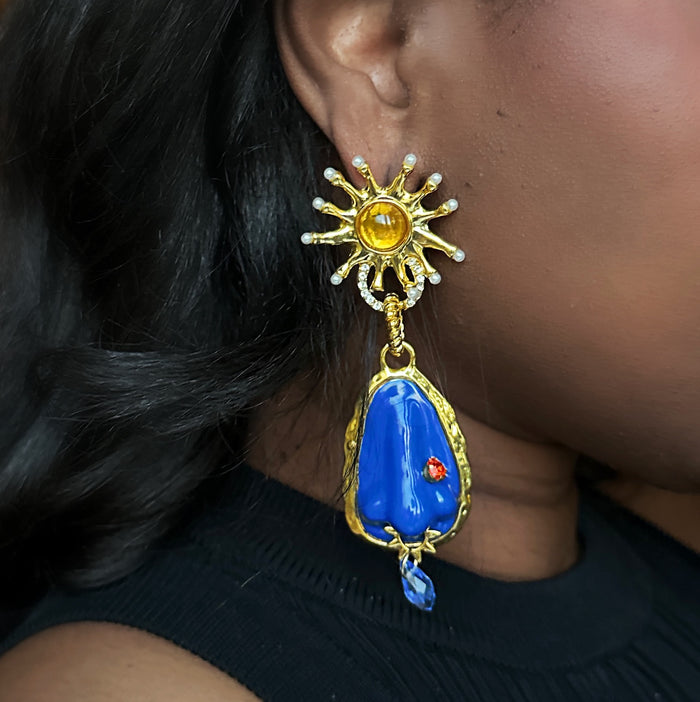 The Vanguard Lapis Sunburst Drop Earrings
